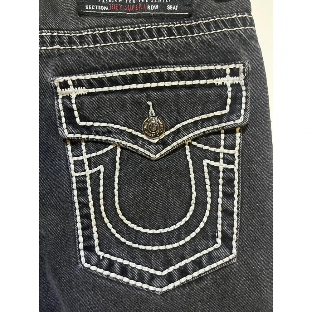 True Religion Joey Super T Jeans Mens 32x33 Black White Contrast Stitch USA Made